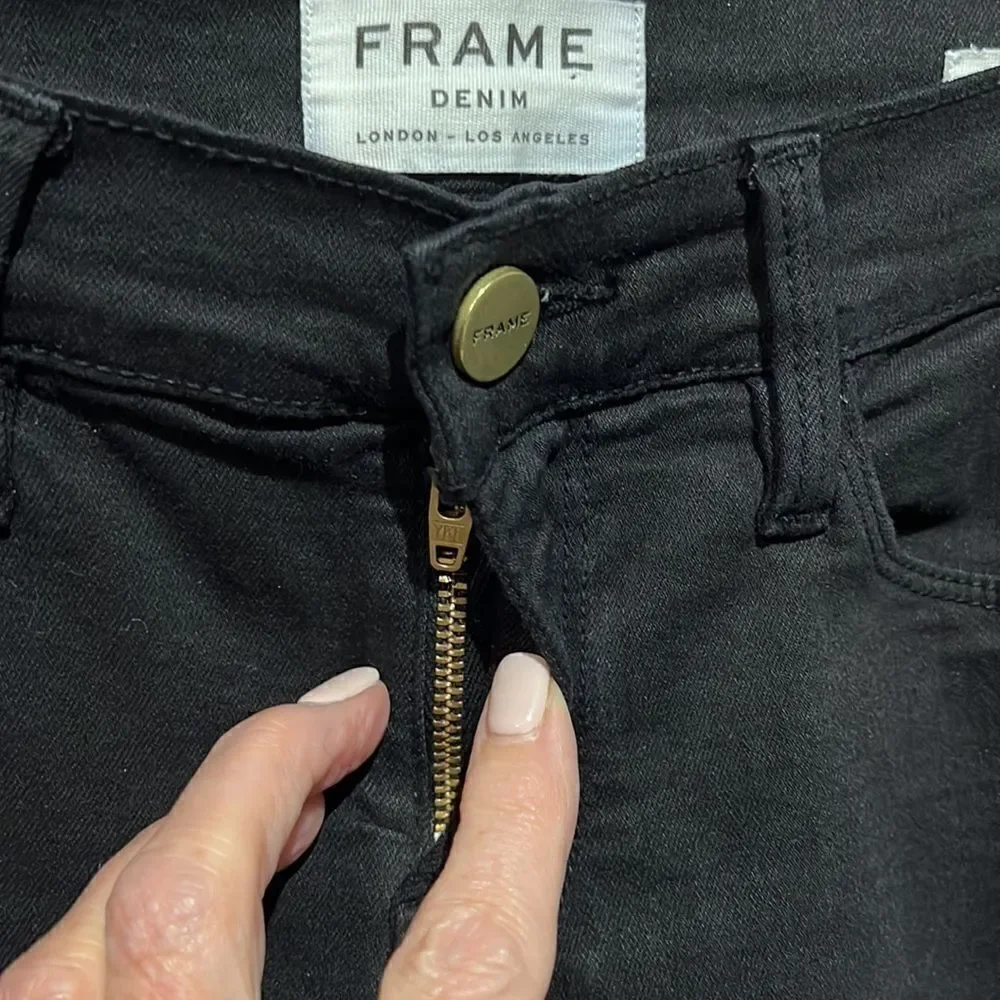 Frame Black Distressed Skinny Jeans Size 26 - Picture 3 of 12